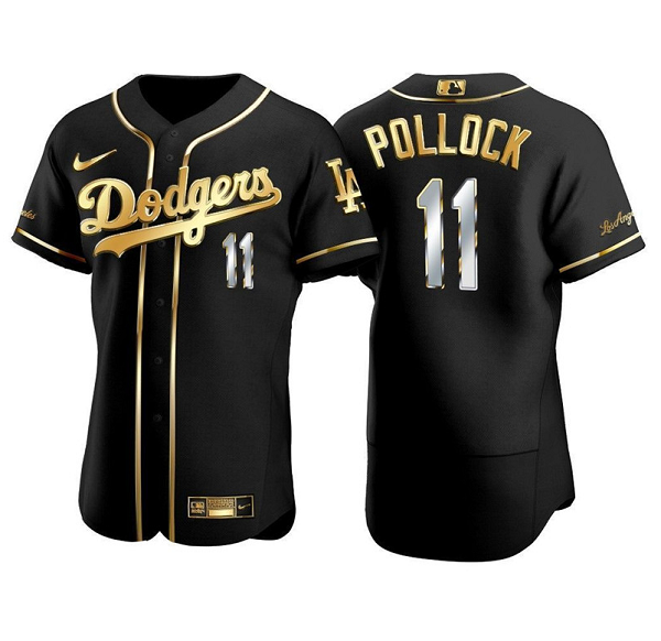 Men's Los Angeles Dodgers #11 A.J. Pollock Black Gold Championship Flex Base Stitched Baseball Jersey